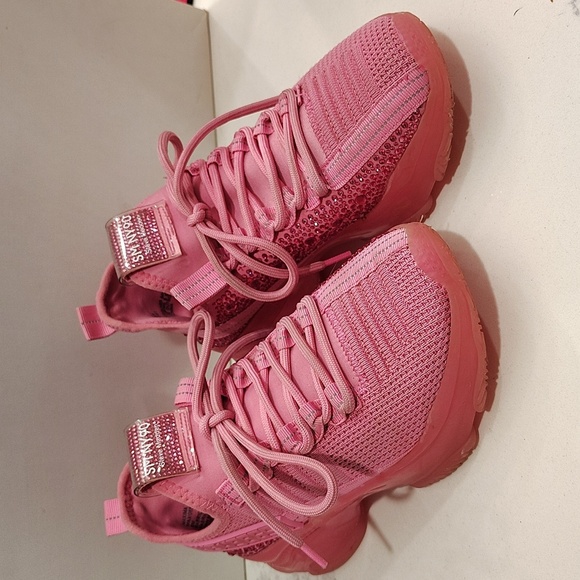 Steve Madden Hot Pink Sparkle Maxima Sneakers Size 6 Stretch - Picture 2 of 8